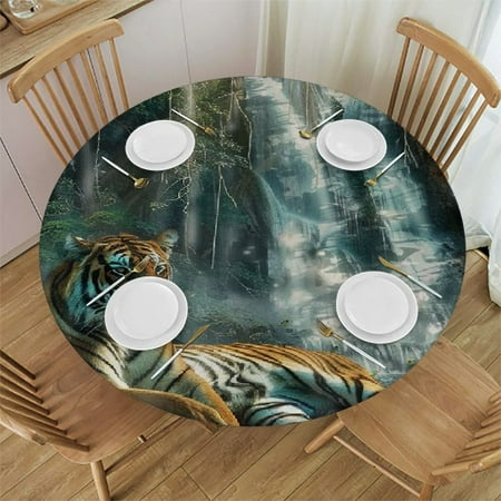 

Round Table Cover Stain Resistant Dining Wedding Parties Waterproof Fabric 100% Polyester 31-35