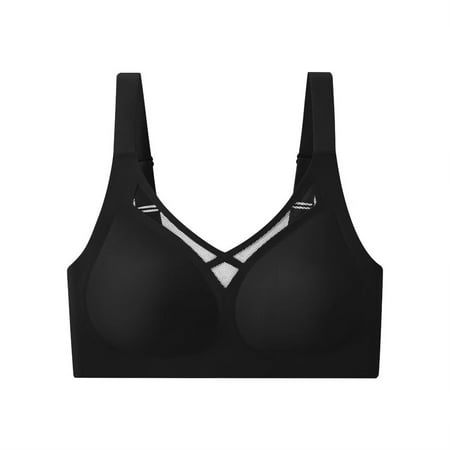 Yyeselk Wireless Bras for Women No Underwire Comfortable Seamless Bra Mesh Push up Full Coverage Bralettes Adjustable Straps Everyday Bra Black L