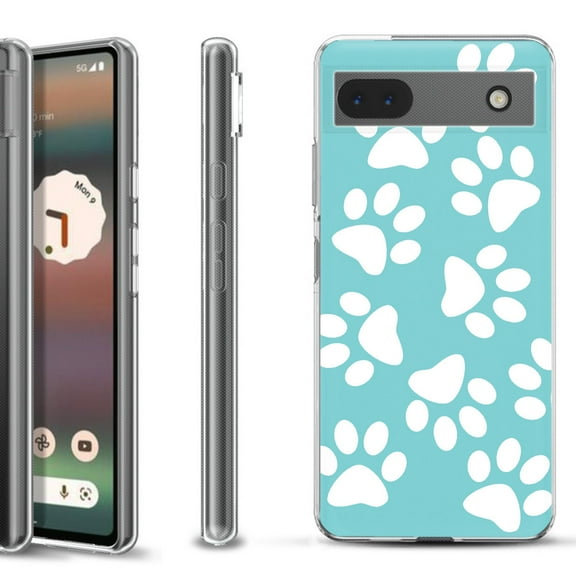 Slim-Fit Gel TPU Phone Case for Google Pixel 6a, by OneToughShield ® - Pet Paw / Teal