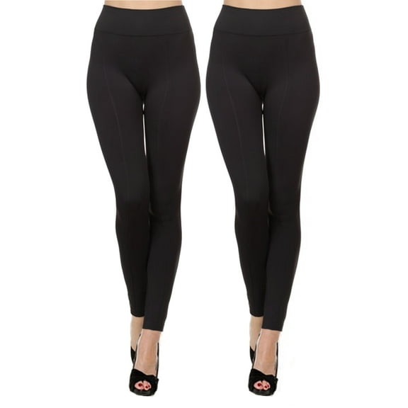 Kuda Moda 2 Pack Women's High Waist Warm Thermal Fleece Lined Full Length Leggings with Flattering Front Seam