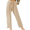 thumbnail image 4 of BXINGOHAI Fashion Womens Plus Size Palazzo Pants Wide Leg High Waist Pant Casual Drawstring Pants 2024 Outdoor Travel Vacation Outfits Khaki,XL, 4 of 6