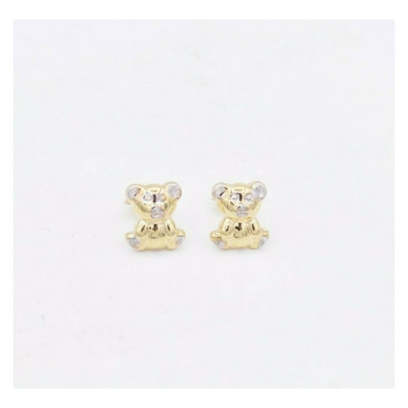 Diamond-Cut Teddy Bear Panda Stud Women’s Adult Earrings 10K Yellow White Gold,1.45 Gr – Goldum NYC