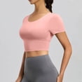 thumbnail image 5 of Women's Short Sleeve Crop Shirts Scoop Neck Slim Fit Strappy Open Back Criss Cross Jersey Summer Activewear, Workout Yoga Pilates Athletic Fitness Running Tops, 5 of 8