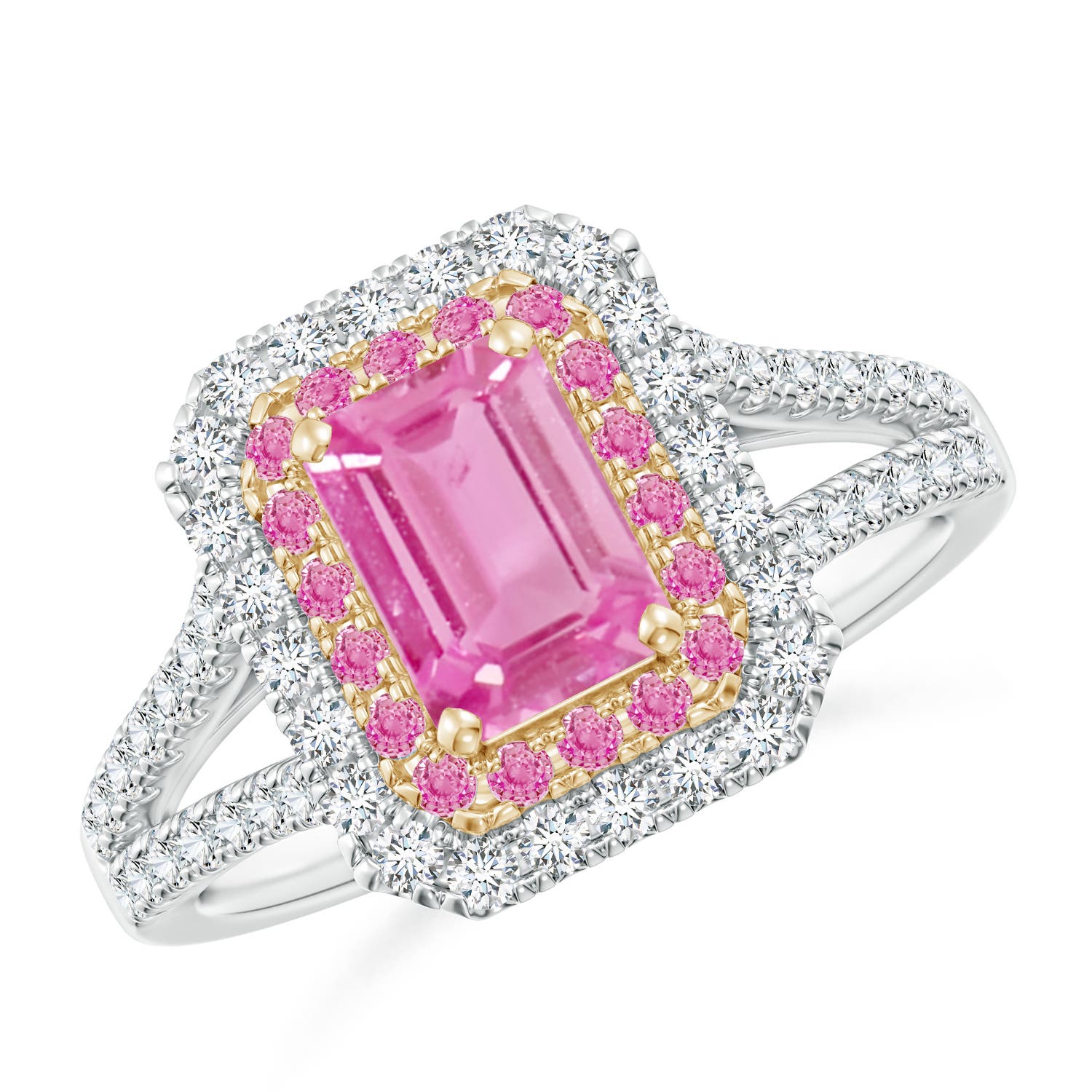  Angara Natural Pink Sapphire and Diamond Three Stone