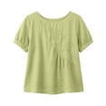 thumbnail image 3 of Lmueinov 2026 Summer Women's Floral Embroidery Cotton Linen Tops, Short Sleeve Crew Neck Casual Loose Blouses M-4XL, 3 of 6