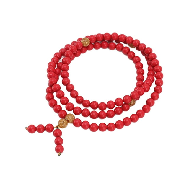PULSERA DE CUENTAS BUDISTAS, 108 CUENTAS DURADERAS CINNABAR 8 MM DE SUPFICIE LISA CADENA DE MUÑECA CINNABAR CON CUENTAS DE ORO DE CRISTAL PARA LOS MEJORES DESEOS PARA AMIGOS