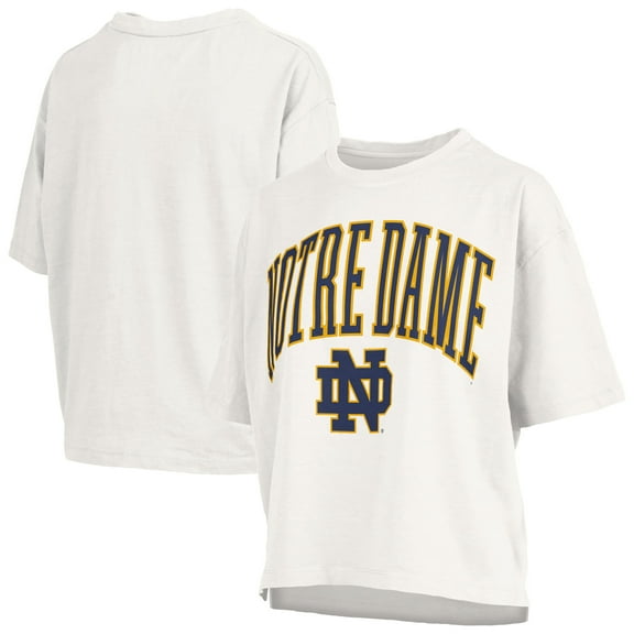 Women's Pressbox White Notre Dame Fighting Irish Nelson Arch Over Logo Waist Length Oversized Slub T-Shirt