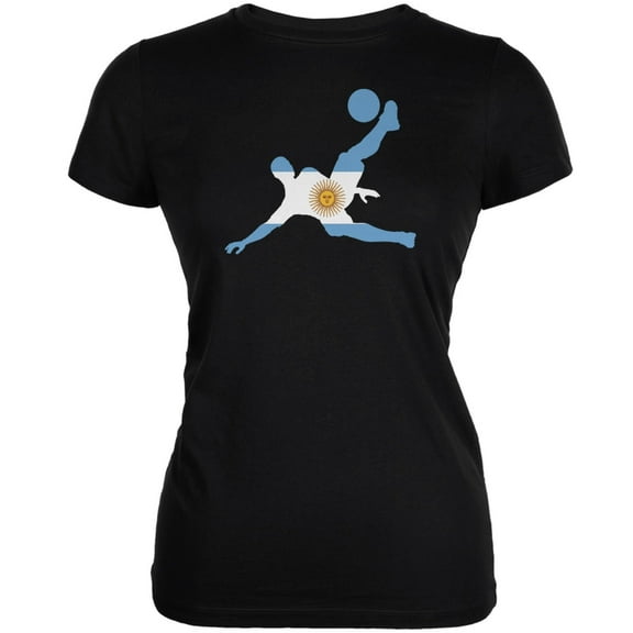 World Cup Argentina Soccer Kick Flag Silhouette Black Juniors Soft T-Shirt - 2X-Large