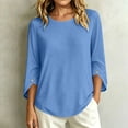 thumbnail image 3 of ClodeEU Women's Crew Neck 3/4 Sleeve Blouse,Solid Casual Loose Fit Basic Top Light Blue,Women's Plus S, 3 of 7