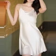 thumbnail image 5 of Xixinqiwan Women Sexy Lingerie Silk Satin Nightgown Mini Slips V Neck Negligee Chemise Sleepwear with Adjustable Straps White L, 5 of 6