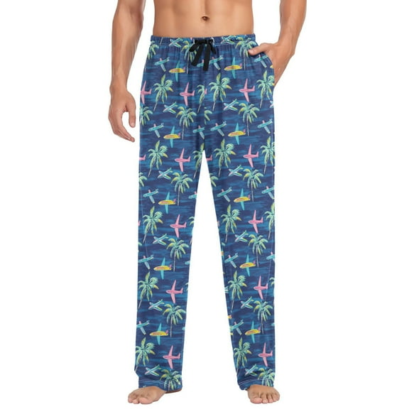 joogoo Men's Pajama Pants Airplanes Palm Trees Soft Long Sleep Lounge Pjs Bottoms L