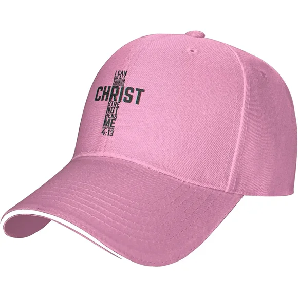 I Can Do All Things Through Christ Cap Christian Hats God Jesus Lord Bless USA Rooted in Christ Hat Men Women Baseball Hat Pink One Size