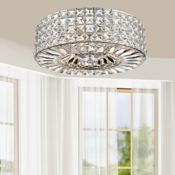 The Lighting Store Jolie Chrome Finish 3-light Crystal and Prism Round Flush Mount