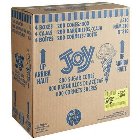 JOY #310 Sugar Ice Cream Cones – Traditional Crisp Brown Sugar Waffle Wafers, Pointed Conical Structural Grid Geometry, 800 Count Foodservice Master Pack