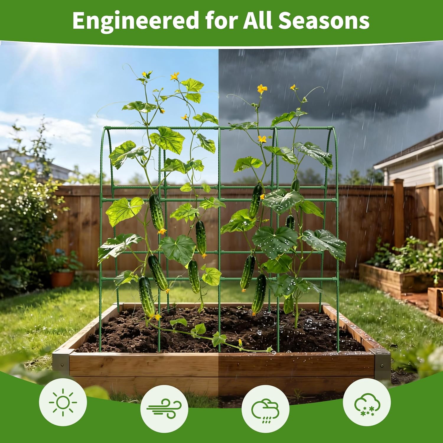 U-Shape Cucumber Trellis for Raised Bed, Metal Arch Garden Plant Support Structure with Rustproof Coating, Green, 63" Lx21.6 Wx47.2 H-Large