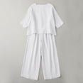 thumbnail image 4 of LEKWK Linen Sets for Women 2 Piece Short Sleeve Crewneck Summer Top and Loose Fit Wide Leg Pants Fashion Solid Lounge Beach Vacation Sets, 4 of 6