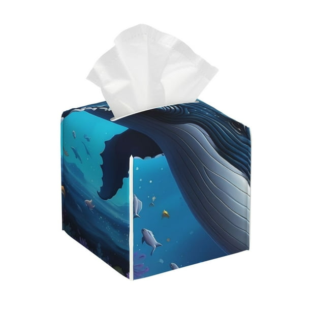 Balery Colorful Ocean Whale Porta Pañuelos de Cuero con Estampado – Funda Moderna Cuadrada para Caja de Pañuelos, Dispensador 5x5x5''