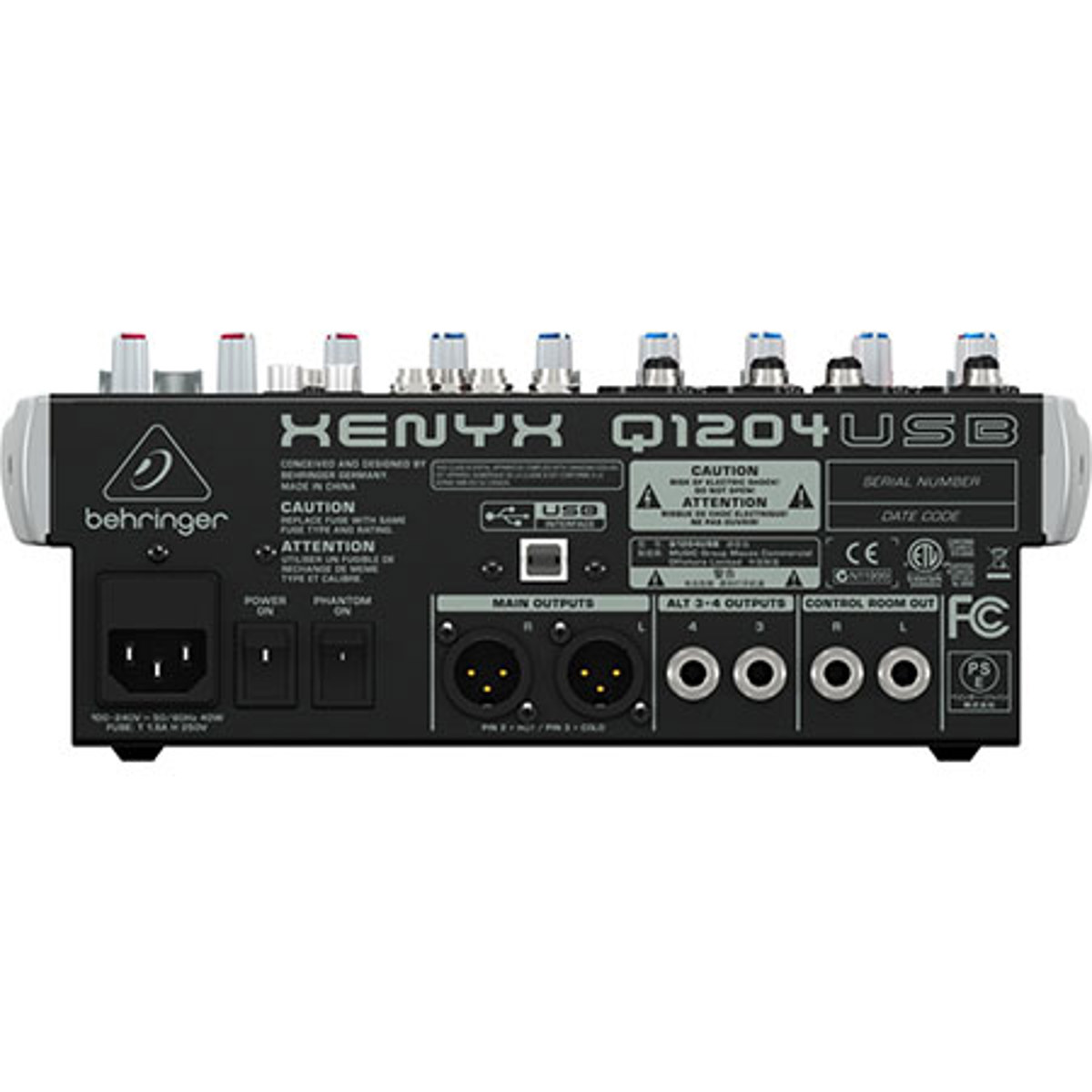 Behringer XENYX Q1204USB Premium 12-Input 2/2-Bus Mixer, Bundle with TAPH100 Headphones and 2x 50' XLR Microphone Cable
