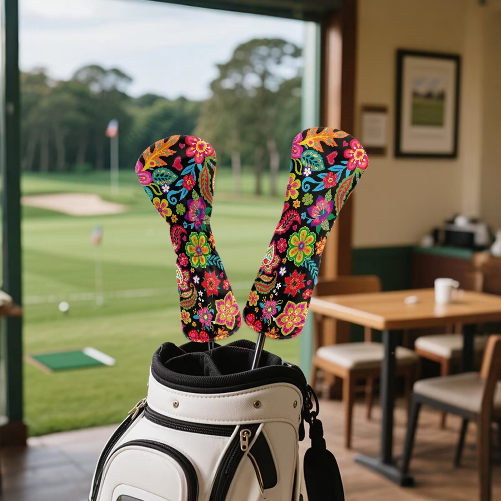 Uorisanigo Golf Club Head Covers, Ethnic Floral Golf Club Driver, Fairway Wood and Hybrid Headcover, PU Leather Design, Soft Fabric Accessories Gifts for Women, Set of 3