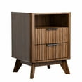 thumbnail image 6 of CHITOOMA 2-Drawer Nightstand with Open Shelf, Wood Fluted Bedside Table with Storage, Small End Table for Bedroom Living Room, Walnut, 6 of 9