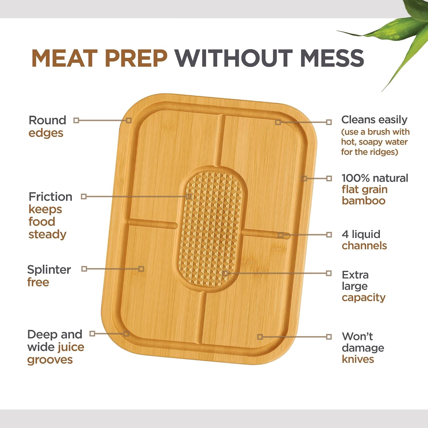 Large Cutting Board for Meat - Bamboo Butcher Block with Juice Groove, Pyramid Design to Stabilize Meat, Serving Tray & Chopping Board for Countertop