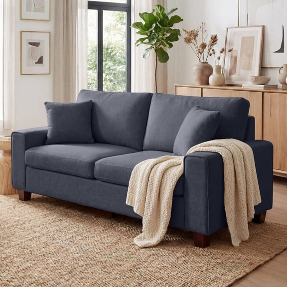 Poshby 88.58'' Sectional Sofa 3-Seater Chenille Modern Couch with Deep Seat for Living Room, Blue