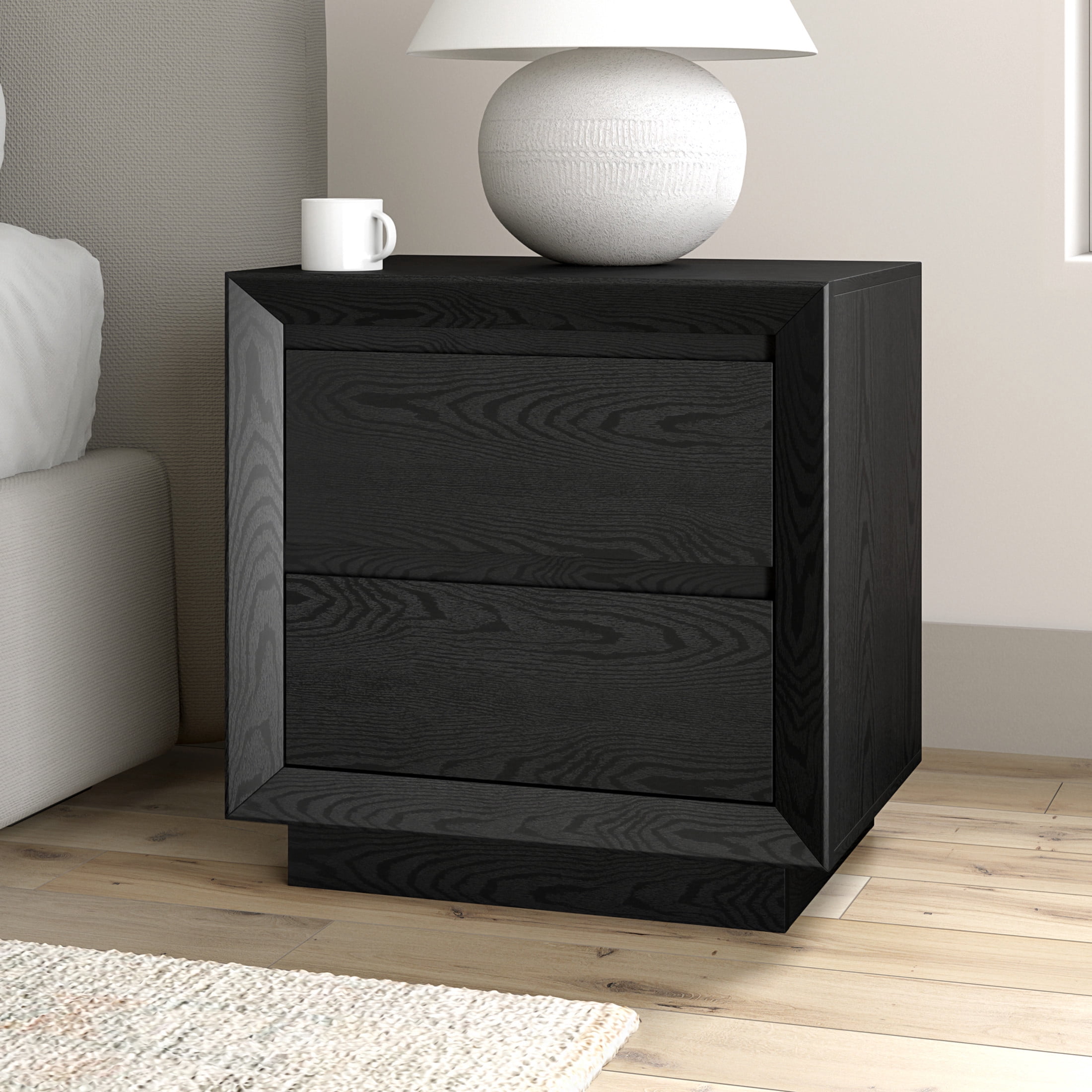 Evelyn&Zoe Modern/Contemporary 24" Wide Black Grain Nightstand