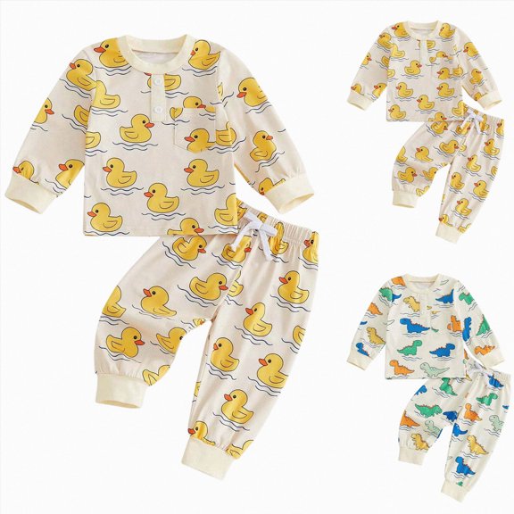 CAUYDY 12M 18M 24M 1T 2T Newborn Baby Pjs for Boys Toddler Fall Winter Clothes Set Long Sleeved Shirt and Elastic Pants 2 Piece Infant Outfits Cute Sizes 12-18 Months,Green