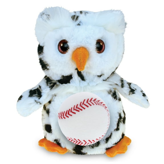 DolliBu White Owl Stuffed Animal with Baseball Plush - Soft, Huggable Owl, Great Gifts for Kids Who Love Baseball, Cute Wild Life Animal Plush with Plush Baseball Toy for Kids, Adults - 8.5 Inches
