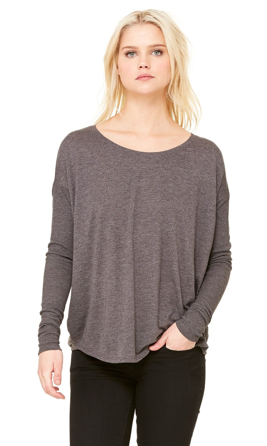 BELLA+CANVAS - The Bella + Canvas Ladies Flowy Long Sleeve T-Shirt with ...
