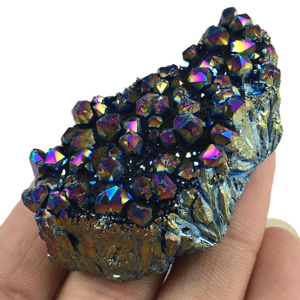 Natural Quartz Crystal Rainbow Titanium Cluster Mineral Specimen Healing Stone 