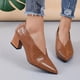 thumbnail image 2 of Zapatos de Trabajo Cómodos para las Mujeres de Moda Francés de Cuero Vintage de Alta Parte Baja con la Boca Poco Profunda Punta Del Dedo Del Pie Zapatos de Tacón Grueso Y Correa, 2 of 8