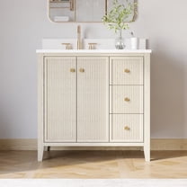 ANGELES HOME 36 Inch Bathroom Vanity with ingle Undermount Sink, Solid Wood, Quartz Top, 3 Dovetail Drawers and 2 Soft Close Doors