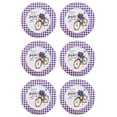 thumbnail image 1 of Juego 6 Platos Galerias El Triunfo Metal Cuadros Morados Blancos Bicicleta Con Flores 33cm, 1 of 4