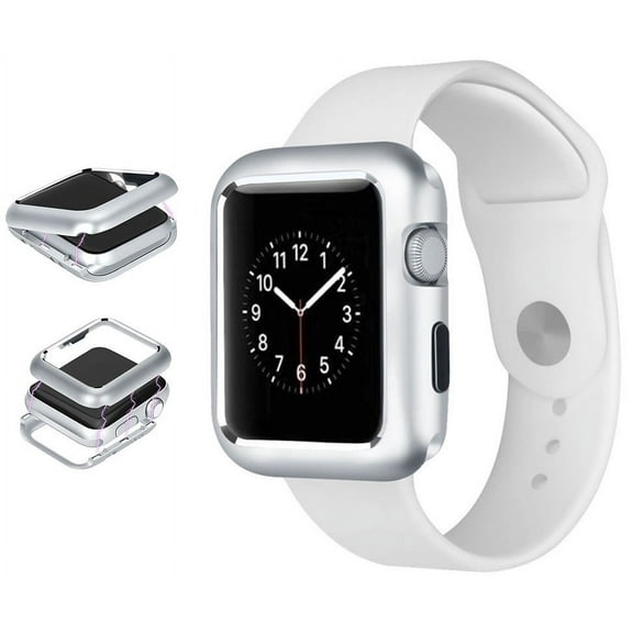 44mm Case, Nakedcellphone [Silver] MAGNETIC Snap-On Aluminum Cover with Polished Chrome Bezel for Apple iWatch (Series  4, Size 44mm)