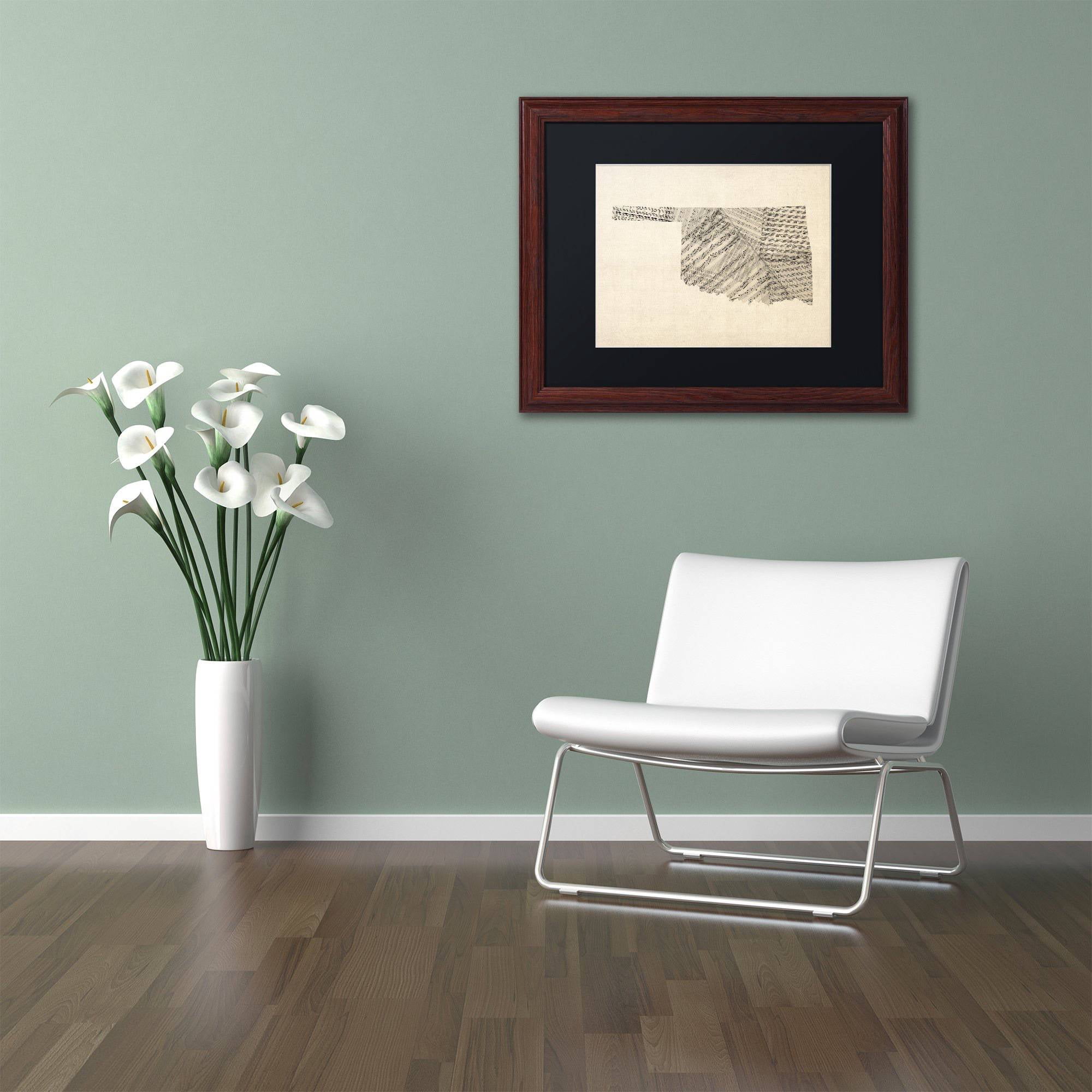 Trademark Fine Art "Old Sheet Music Map of Oklahoma" Canvas Art by Michael Tompsett Black Matte, Wood Frame