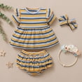 thumbnail image 4 of IROINNID Toddler Girl's Stripe Printed Tops Ruffle Shorts Headbands 3PCS Outfits, 4 of 9