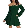 thumbnail image 4 of Laqbezok Women's Off Shoulder Ruffle Mini Dress, Long Lantern Sleeve Smocked Waist Sundress, Solid Color Casual A-Line Dress for Party Club, 4 of 8