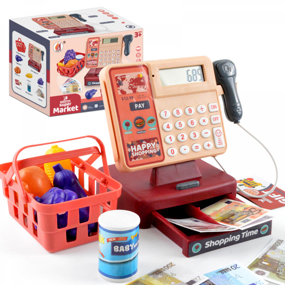 Cash Register Toy for Kids with Scanner & Pretend Money Pretend Play Toys for Boys Girls Sorting Count Early Education