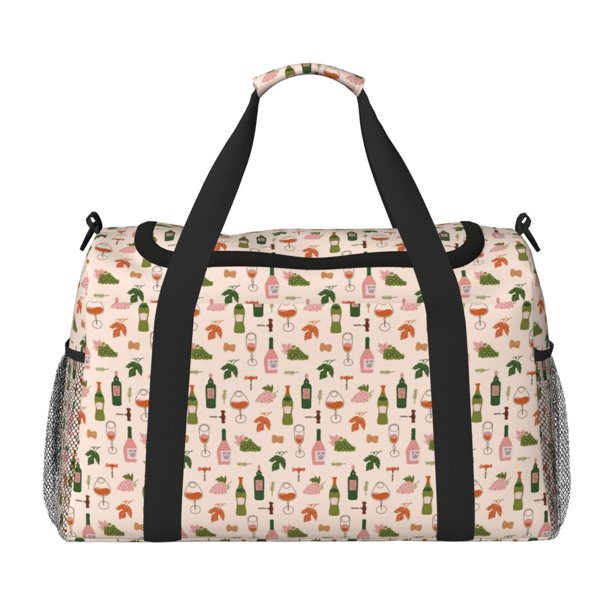 Balery Wine Bottles With Grapes Bolsa de Gimnasio para Mujeres, Bolsa de Viaje con Bolsillo Húmedo, Bolsa de Fin de Semana para Mujeres, Bolsa de Viaje Resistente al Agua