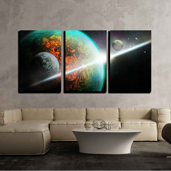 wall26 - 3 Piece Canvas Wall Art - Space - Modern Home Art Stretched and Framed Ready to Hang - 16"x24"x3 Panels