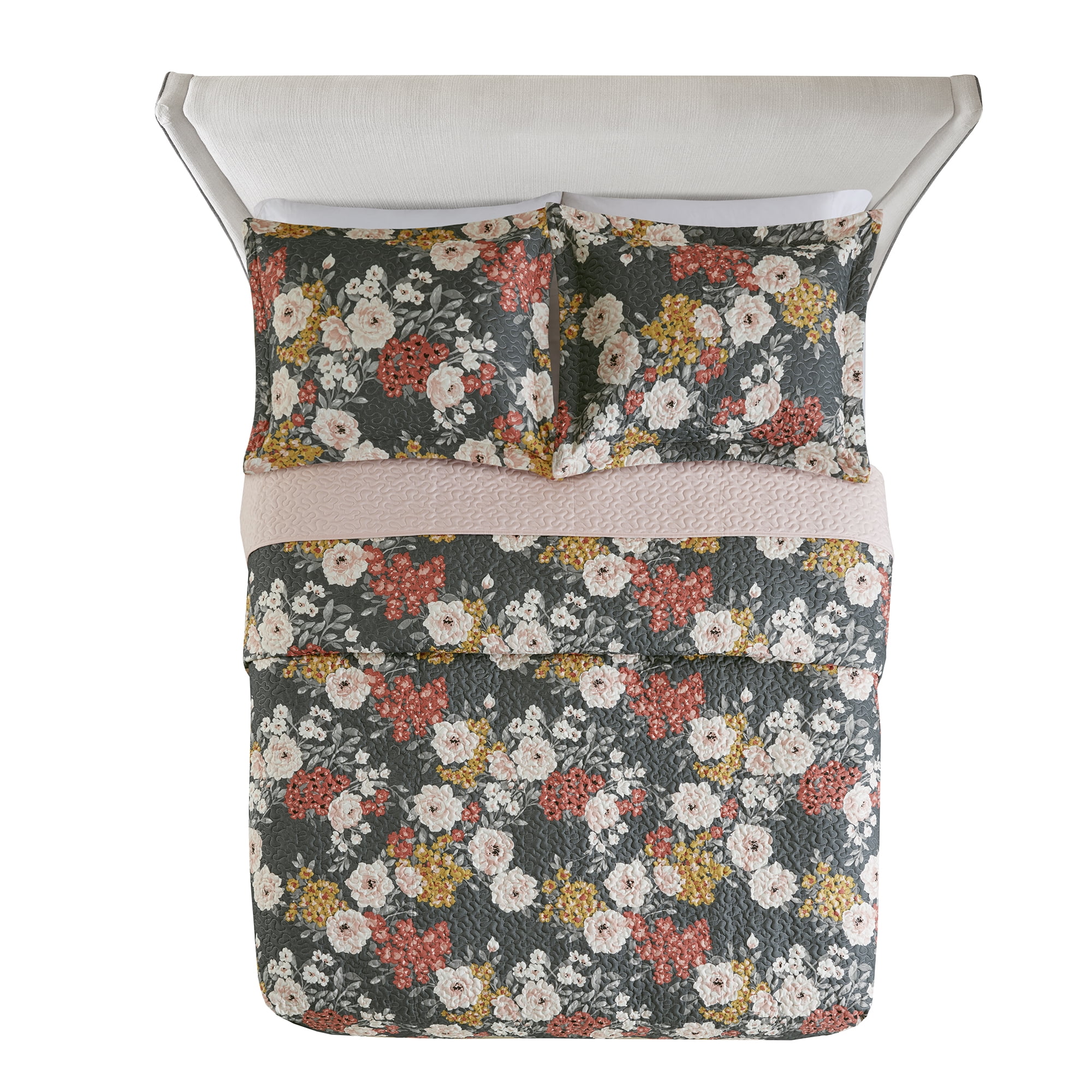 Mainstays Grey Floral King Quilt