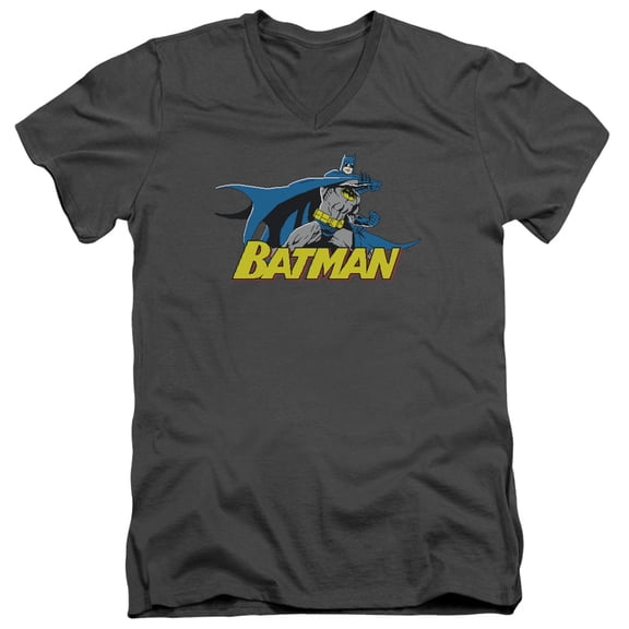 Batman 8 Bit Cape S/S Adult V-Neck T-Shirt 30/1 T-Shirt Charcoal