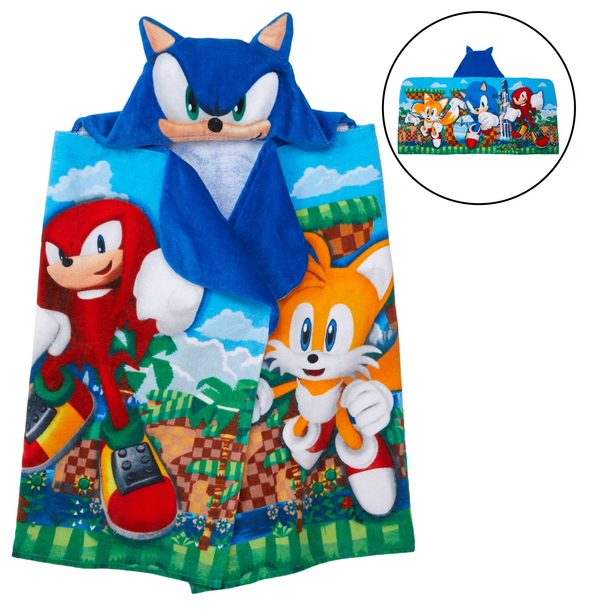 Sonic the Hedgehog Kids Bath Hooded Towel, Cotton, Blue, Sega