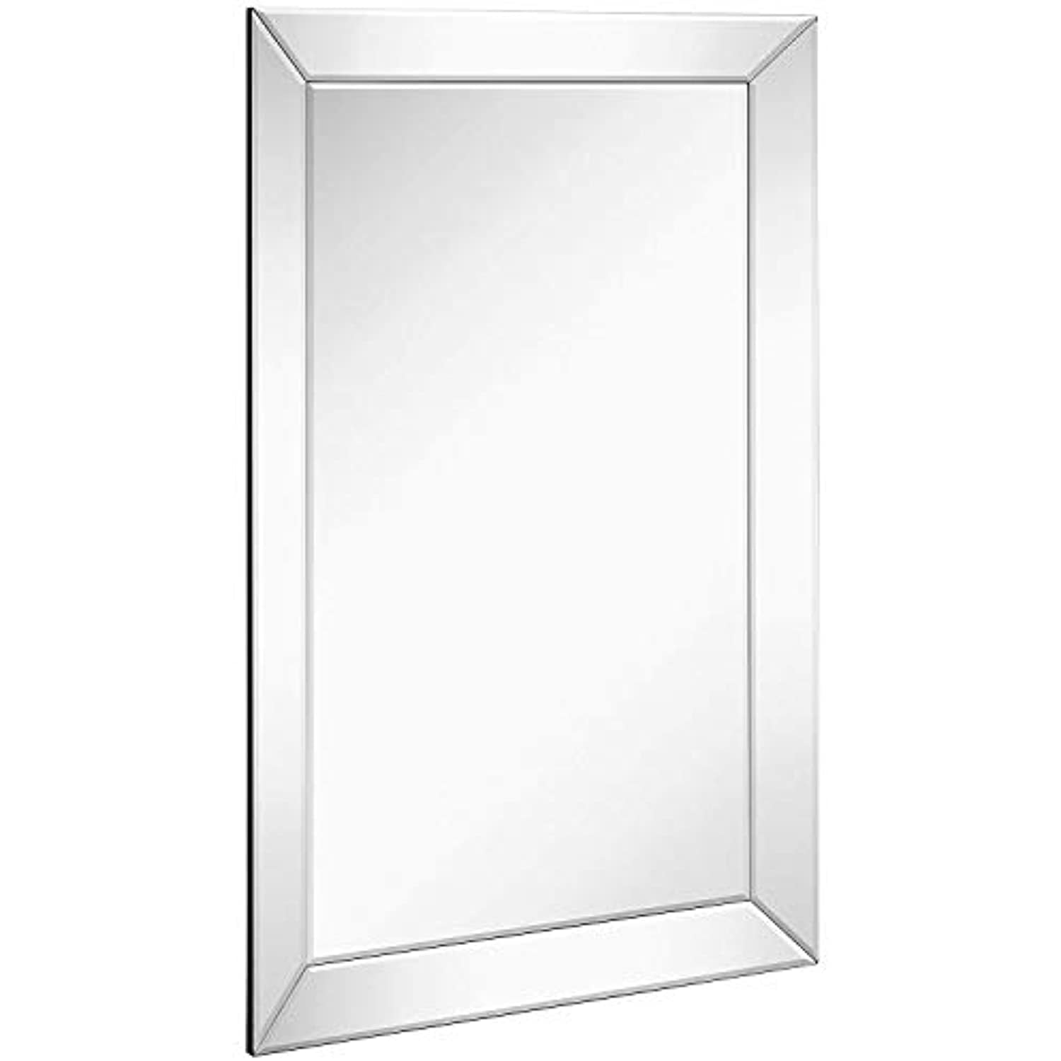 Hallway or Entry Bathroom Modern & Classy Accent Decor for Vanity 24x36 Wall Rectangular Mirror with 3 inch Beveled Edge Hamilton Hills Large Silver Mirror with Angled Beveled Frame