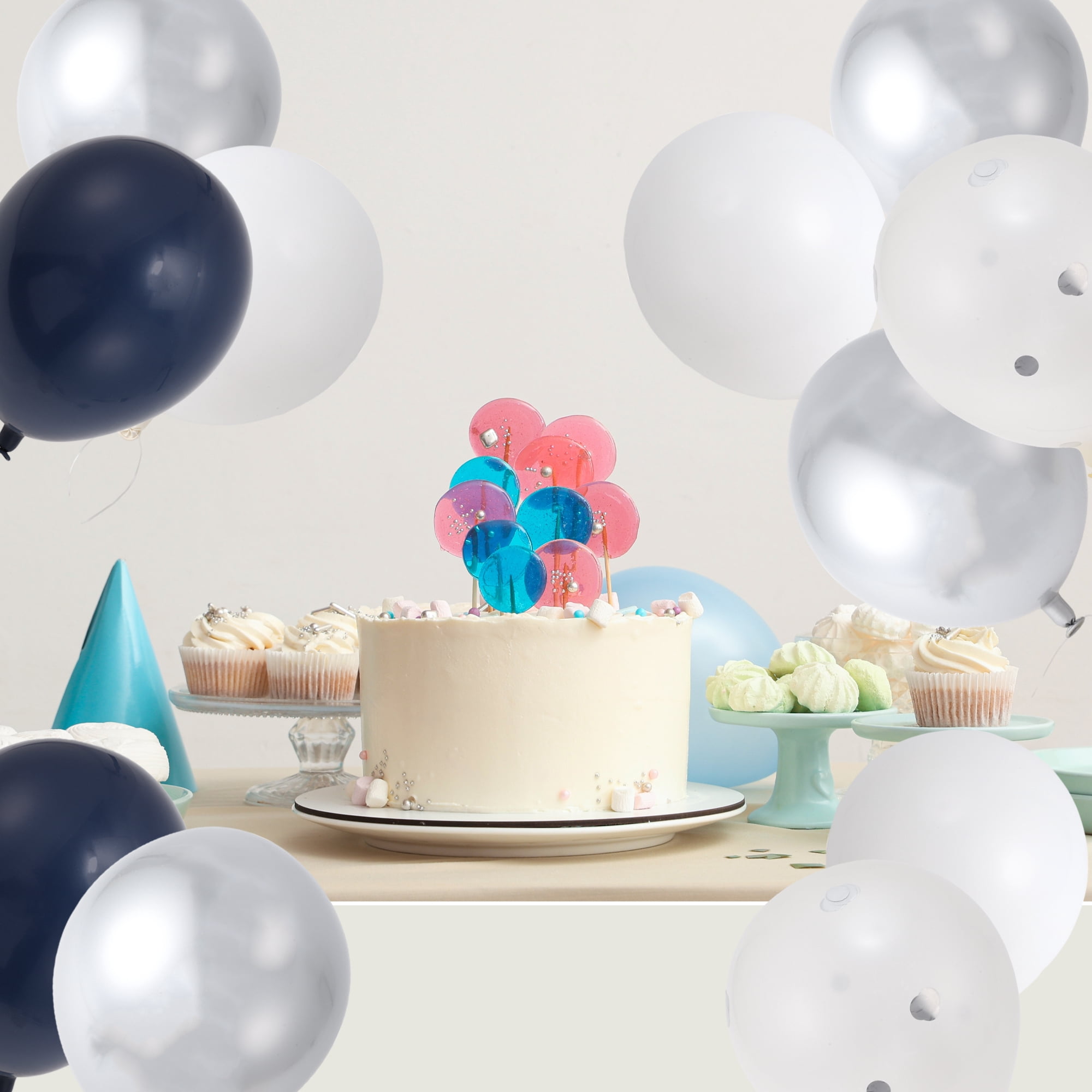 Unique Bargains Latex Party Balloons with Ribbon Deep Blue White Silver Clear 10inch 20Pcs