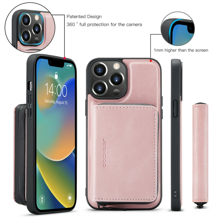 Dteck Magnetic for iPhone 14 Pro Max Zipper Wallet Case with