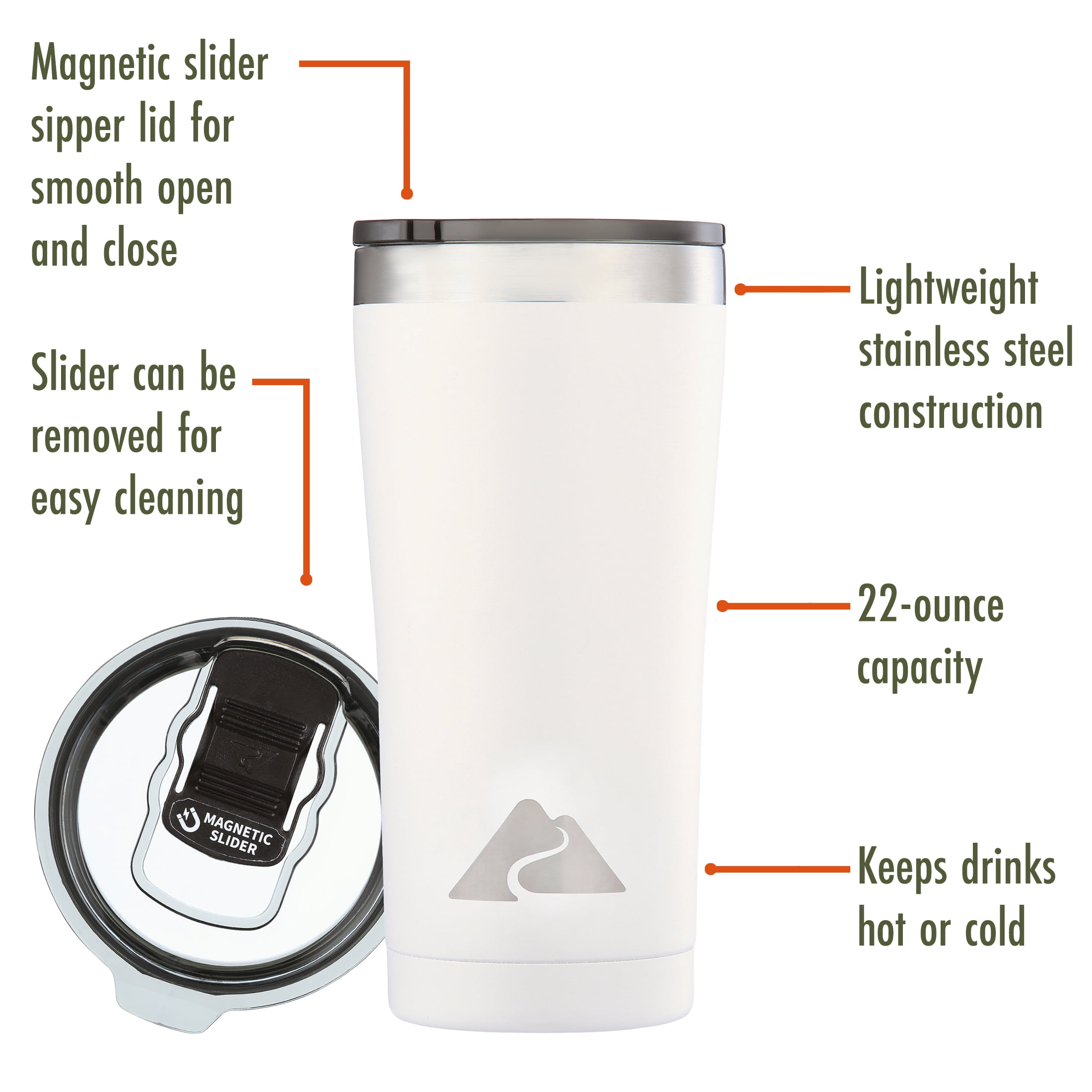 Ozark Trail 22 oz Vacuum Insulated Stainless Steel Tumbler, White