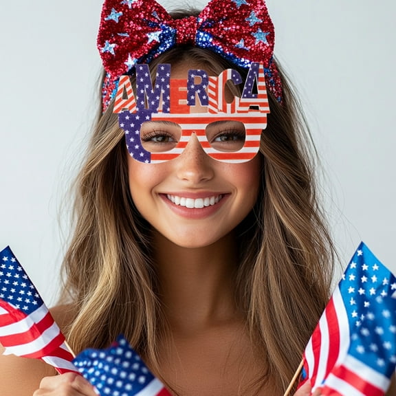 Clearance Under $5! InsCrazy Red White Blue Decorations Themed Party Decoration Glasses Dress Up with Letters Hat Flag Glasses Frame Party Glasses Suitable for Summer Savings