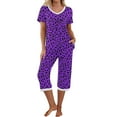 thumbnail image 2 of Censtreet 2 Piece Womens Pajamas V Neck Short Sleeve Top and Long Pants Pjs Print Lounge Set Sleepwear, 2 of 8
